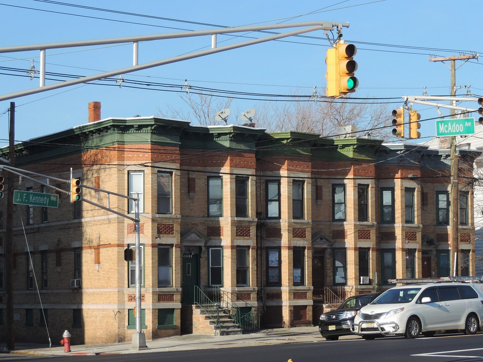 Brick row houses at McAdoo Avenue and Kennedy Boulevard in Jersey City