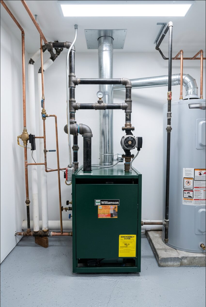 New gas hot water boiler installed with copper near-boiler piping